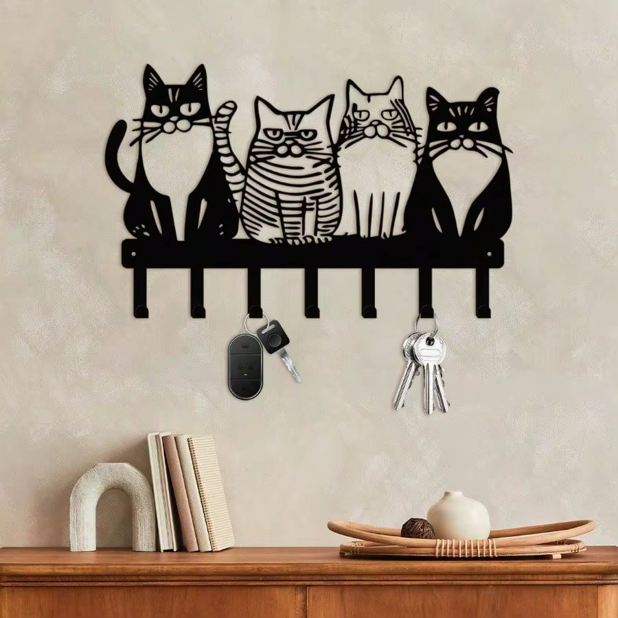 CIFBUY Katzen-Wandhaken aus Metall in Schwarz als dekorativer Schlüssel- und Mantelhalter - Bild 4