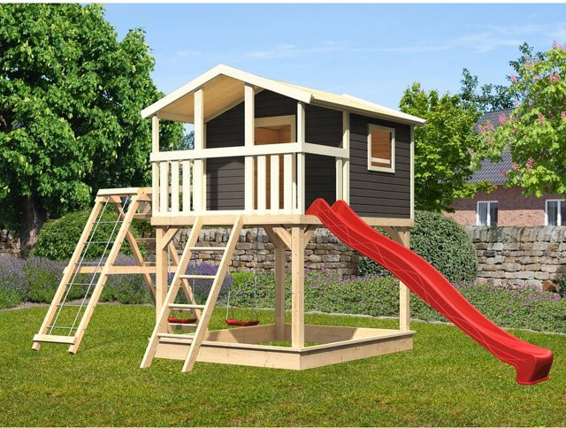 Karibu Stelzenhaus Benjamin Terragrau Rot Massivholz - Bild 1