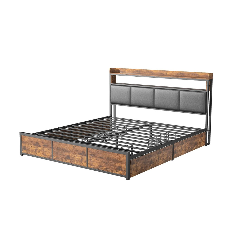 PXloue Polsterbett mit LED-Beleuchtung und Schubladen in Schwarz, B/T/H: 140 x 200 x 113 cm - Bild 2