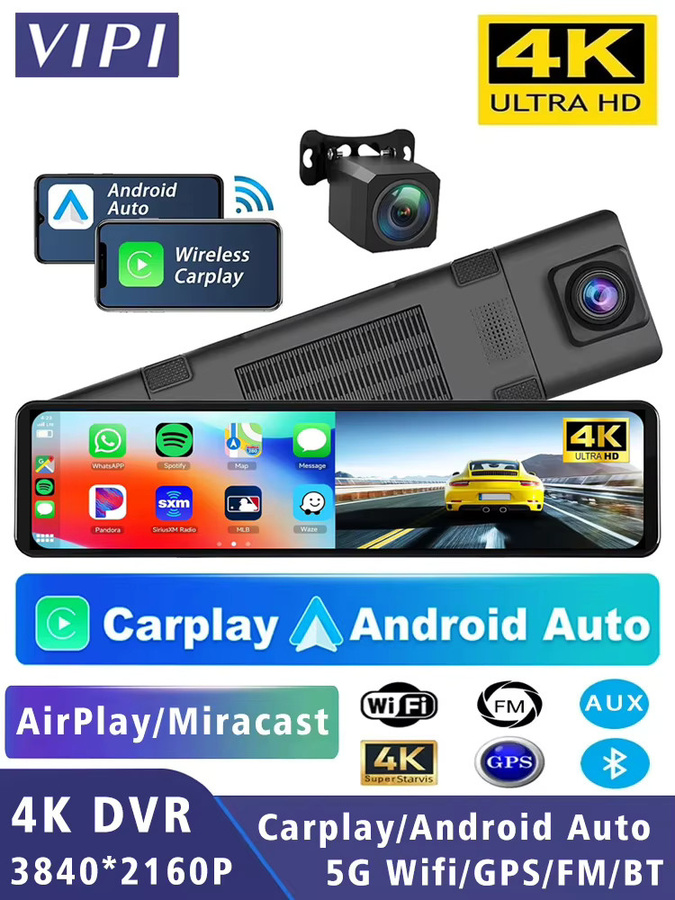 MYOLSD 4K Auto Dashcam Rückspiegel mit Android Auto und Apple CarPlay, 11,26 Zoll Display, GPS, WiFi, Bluetooth, Schwarz - Bild 7