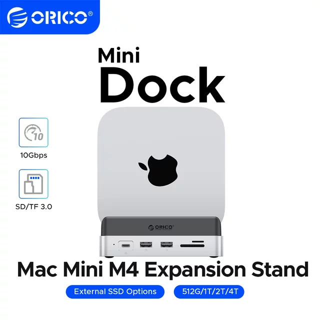 ORICO Speichererweiterungsdock für Mac Mini M4 und M4 Pro, USB 3.2 Gen2 Typ C Dock mit M.2 SSD-Optionen, Farbe: Silber - Bild 1