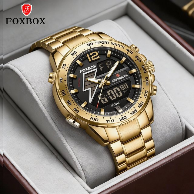 FOXBOX Digitaluhr, Quarz, Edelstahl, Schwarz, Silber, Herren - Bild 1