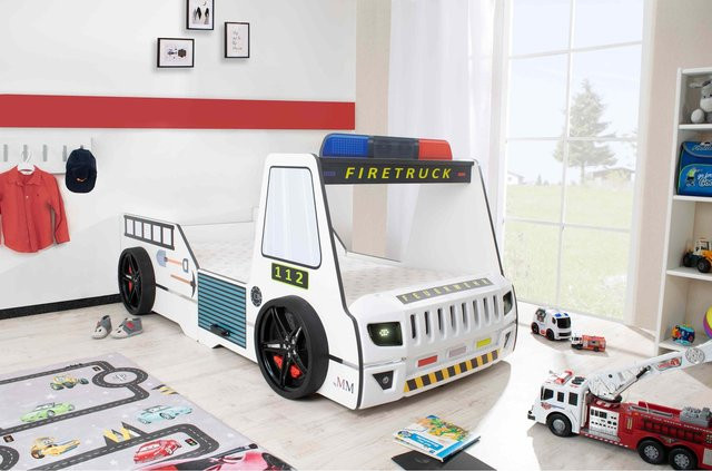 Aileenstore Kinder Autobett Rio Firetruck Feuerwehrbett mit LED-Licht und Sirenenoptik B/T/H: 90 x 200 cm - Bild 1