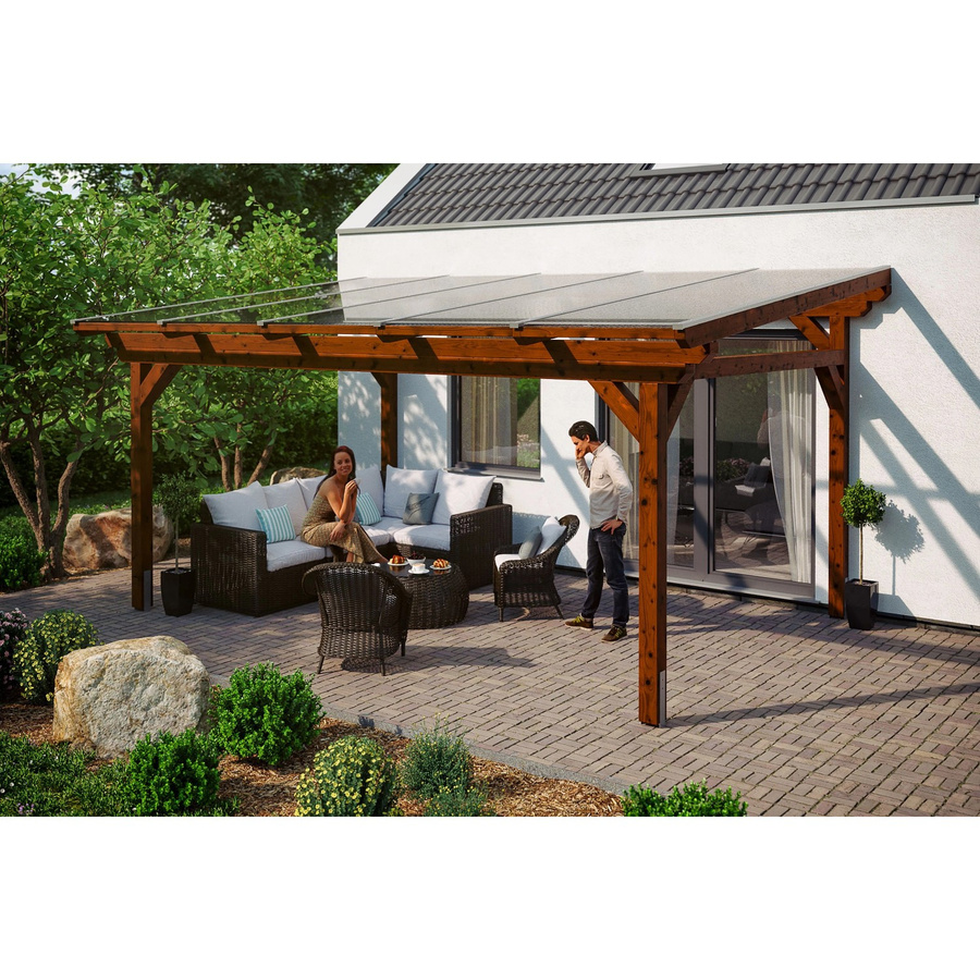 Skan Holz Terrassenüberdachung Sanremo aus Leimholz mit Polycarbonat Doppelstegplatten, Farbe: Nussbaum braun, B/T/H: 541 x 300 x 274 cm - Bild 2