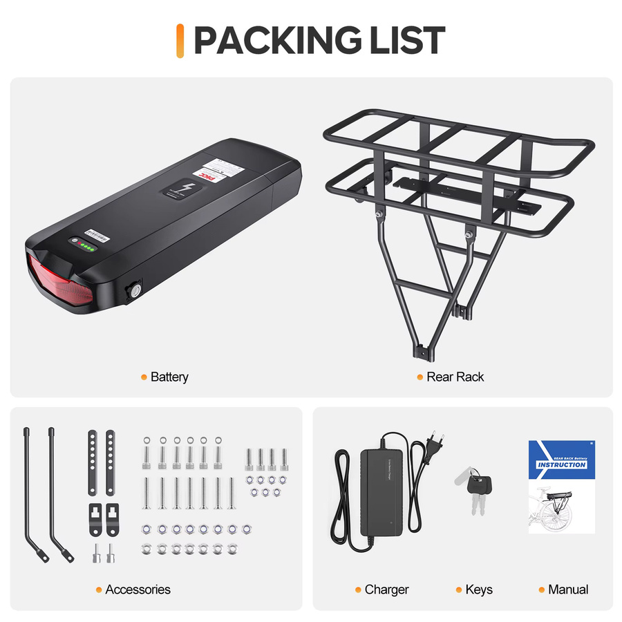 Racktype Lithium-Ionen-Akku für Elektrofahrräder und E-Bikes, Schwarz, 20,8 Ah - Bild 4
