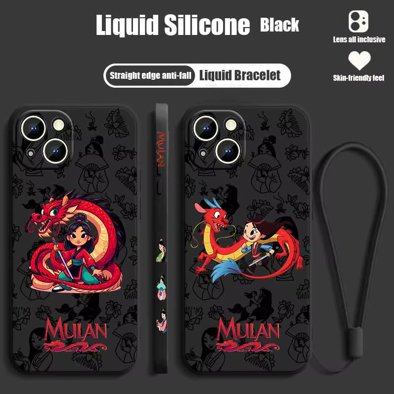 Disney Mulan Mushu Silikon-Handyhülle mit Trageband für Apple iPhone 17 16 15 14 13 12 Pro Max Plus Mini in Schwarz - Bild 1