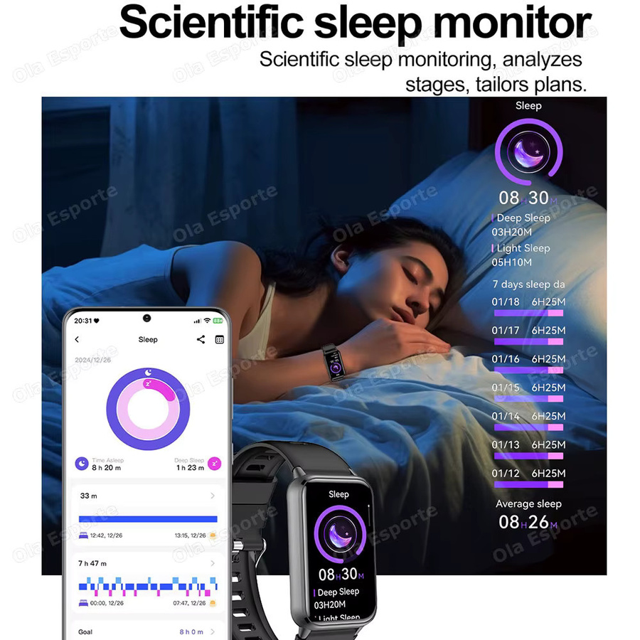Ola Esporte Smartwatch HW12 für Damen mit Herzfrequenz-, Blutdruck- und SpO2-Messung, Schlafmonitoring, Bluetooth-Anruffunktion und Wasserdichtigkeit - Bild 3