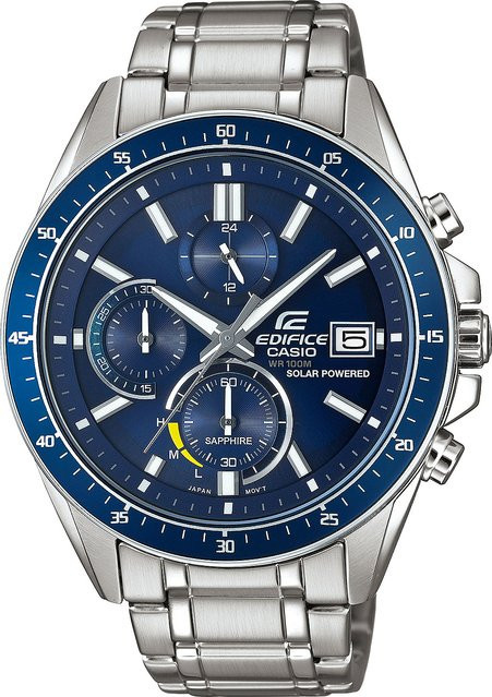 Casio Edifice Armbanduhr, Solar, Edelstahl, Blau, 46 mm, Herren - Bild 1
