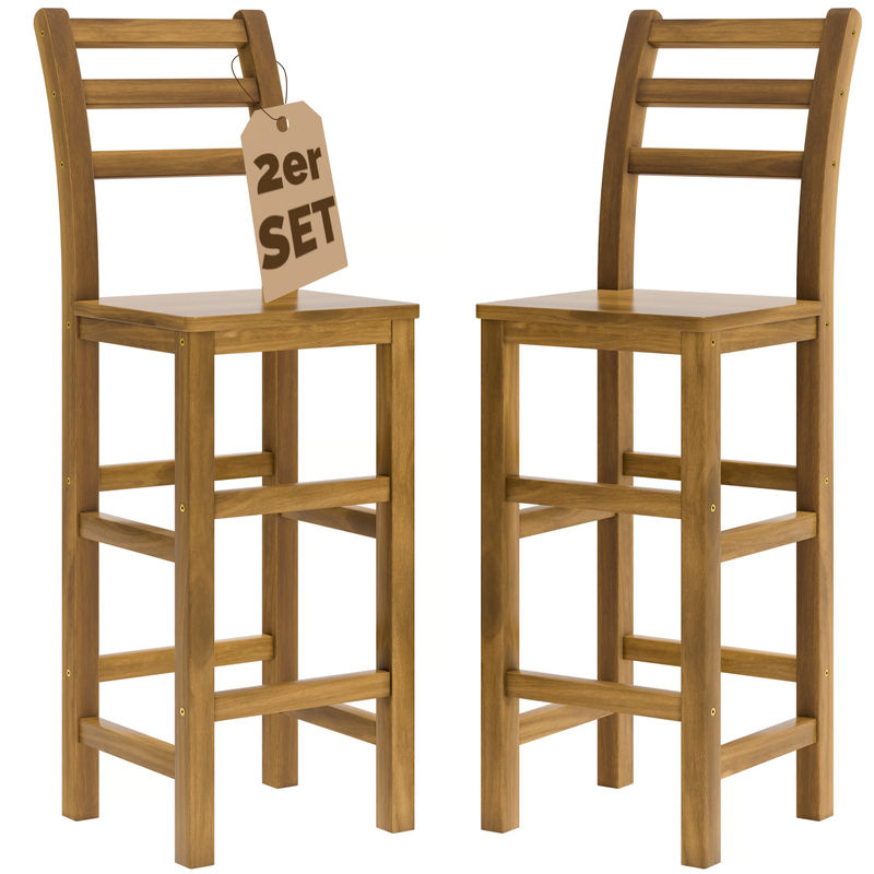 CASARIA Barhocker 2er-Set aus Akazien-Holz in Braun, Höhe: 110 cm, Breite: 40 cm, Tiefe: 40 cm - Bild 2