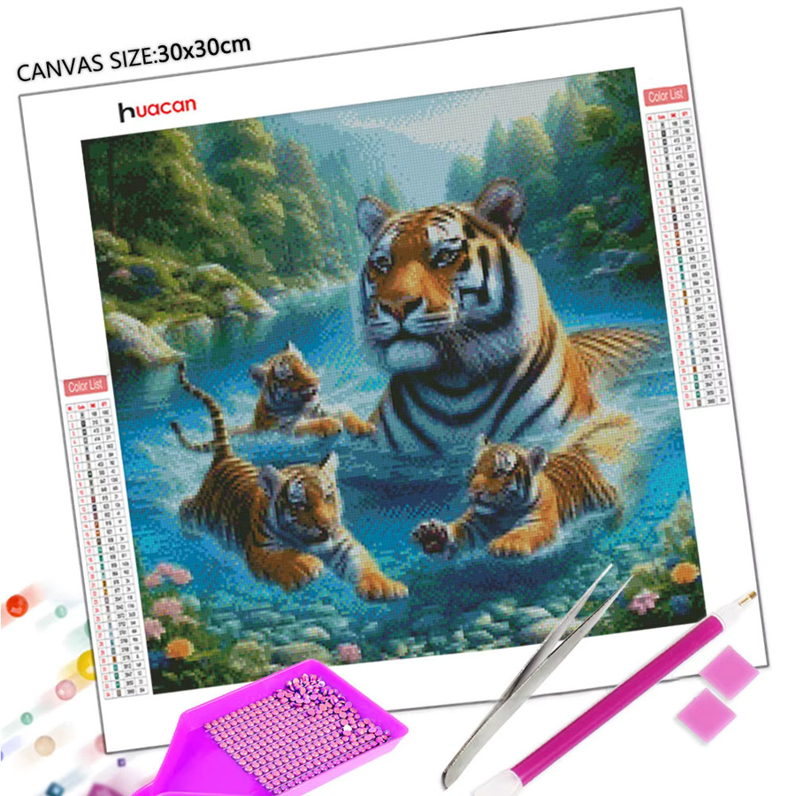 Huacan 5D DIY Diamantmalerei Tiger im Wald als Mosaik-Set mit quadratischen Steinen in Mehrfarbig - Bild 2