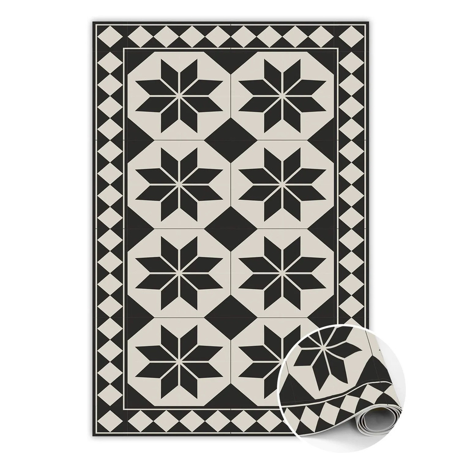 Tulup Teppich mit Sternen in Schwarz-Weiß, rechteckiger PVC-Bodenmatten-Design, B/T: 140 x 210 cm - Bild 2