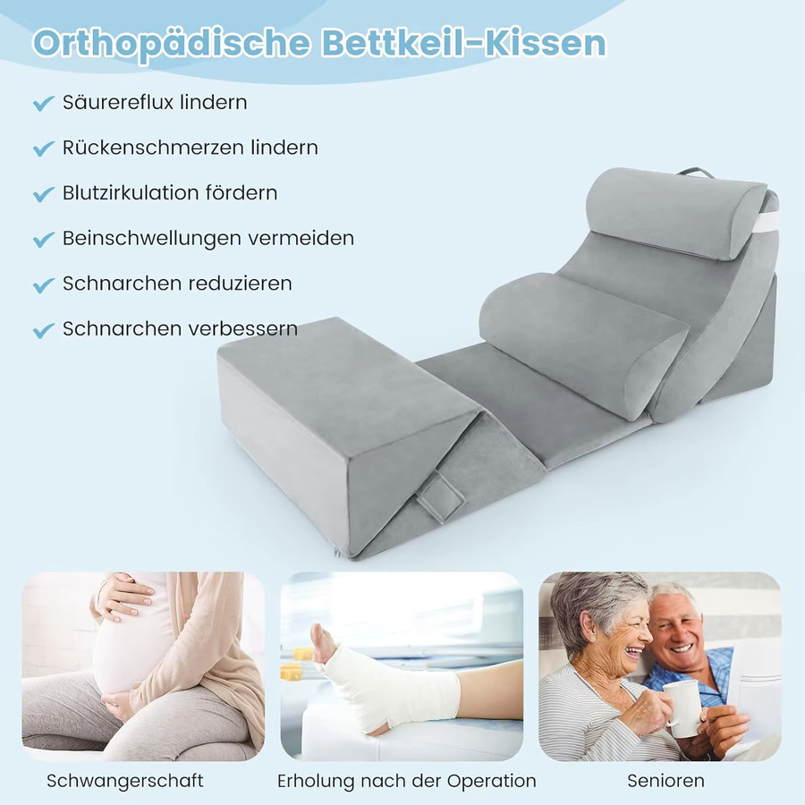 7-teiliges Orthopädisches Keilkissen-Set von GOFLAME in Grau mit höhenverstellbarer Stützkissen-Funktion und waschbarem Bezug - Bild 2