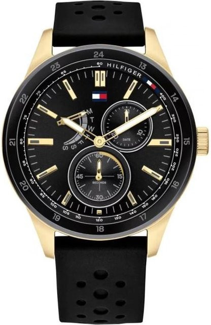 Tommy Hilfiger Herrenuhr, Quarz, Edelstahl, Gold, Schwarz, Kautschuk - Bild 1