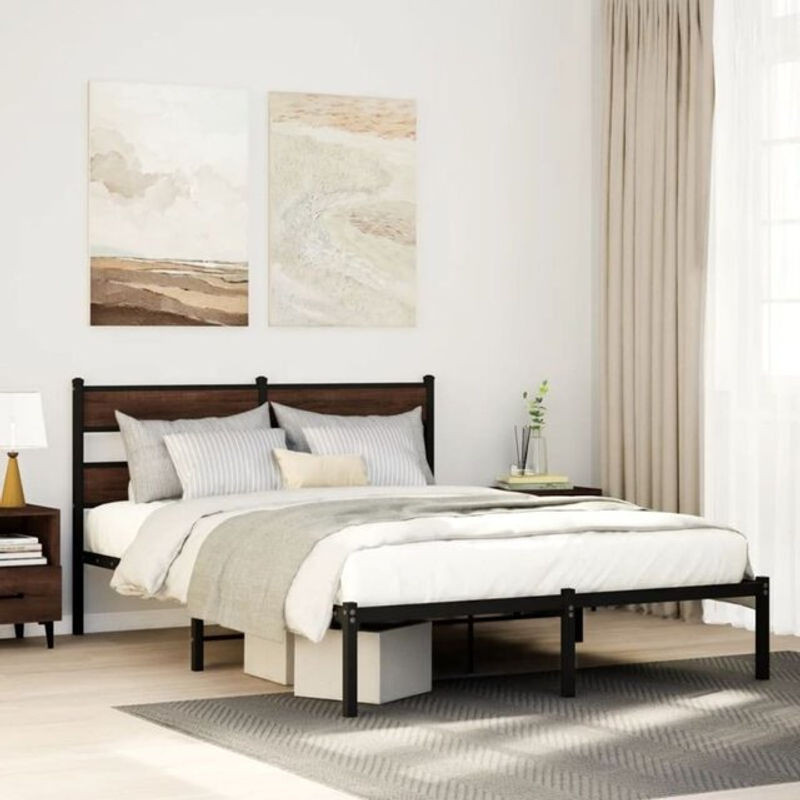 Vidaxl Metallbett mit Kopfteil in Braun, klassisch und modern, B/T/H: 137 x 190 cm - Bild 1