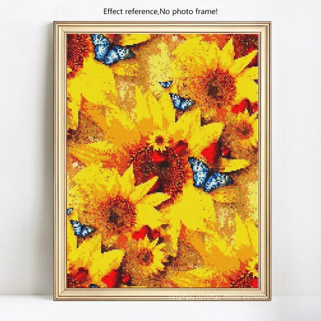 FIYO 5D DIY Diamantmalerei mit Blumen und Schmetterlingen in Gelb, B/H: 20 x 30 cm - Bild 1