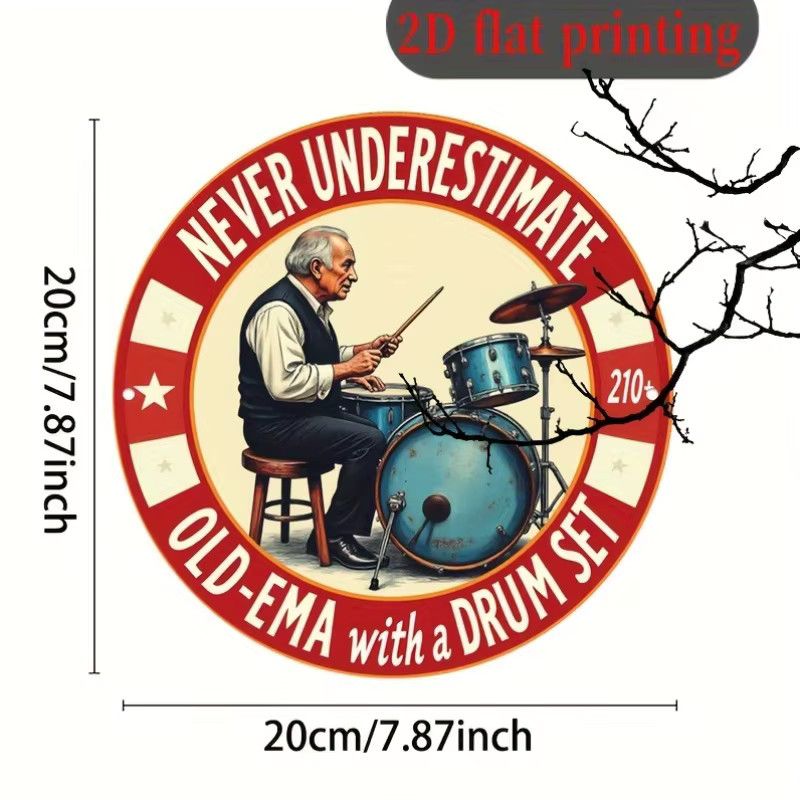 Vintage Wandschild aus Aluminium von Potdemiel mit dem Motiv Never Underestimate Old-Ema with a Drum Set 210+ im Retro-Stil - Bild 3