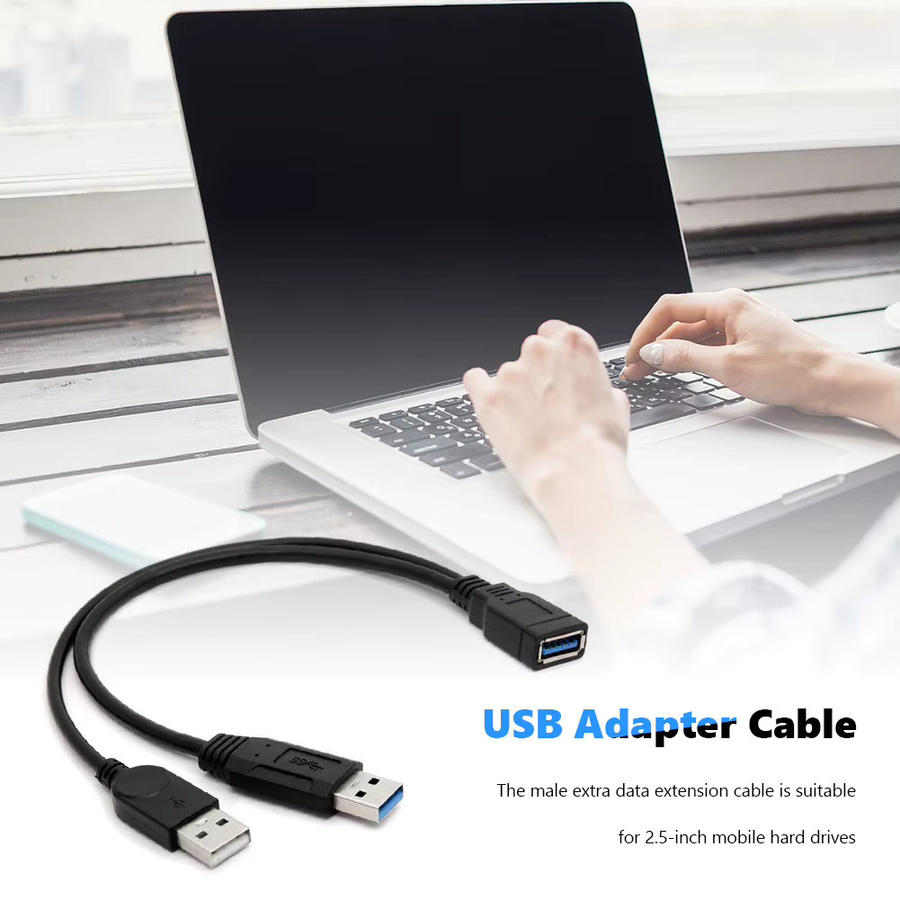 ALLOYSEED USB 3.0 Splitter Verlängerungskabel mit Dual USB Typ A Buchse auf USB Typ A Stecker, Schwarz - Bild 3