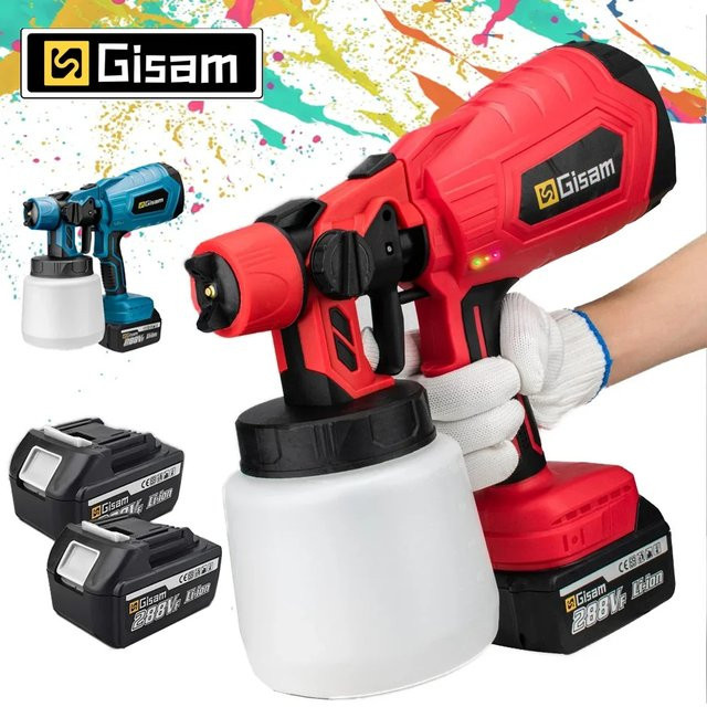 Kabellose elektrische Spritzpistole von Gisam mit 1000 ml Behälter für Auto, Möbel und Stahlbeschichtung im Home-DIY-Bereich - Bild 1