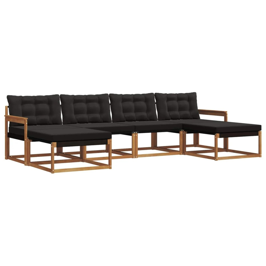vidaXL Outdoor-Sofagarnitur 6-teilig aus massivem Akazienholz mit Textilene und Kissen in Natur und Schwarz - Bild 2