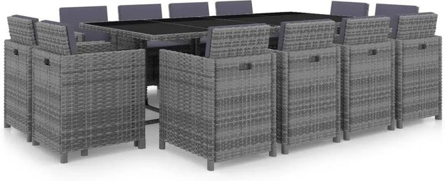 vidaXL 13-tlg Garten-Essgruppe aus Poly Rattan mit Glas-Tischplatte und Auflagen in Anthrazit - Bild 1