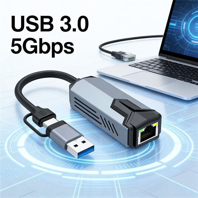 MZX 2.5G Ethernet Adapter mit USB 3.0 A und USB-C Anschluss, RTL8156 RJ45 LAN Konverter für 5000Mbps Netzwerkanbindung - Bild 1