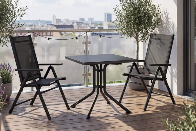 Kettler BasicPlus Pro Balkon-Set KETTALUX in Anthrazit aus Aluminium und Textilene mit quadratischem Tisch und 2 Klappstühlen, Tisch Breite: 70 cm, Tiefe: 70 cm - Bild 1