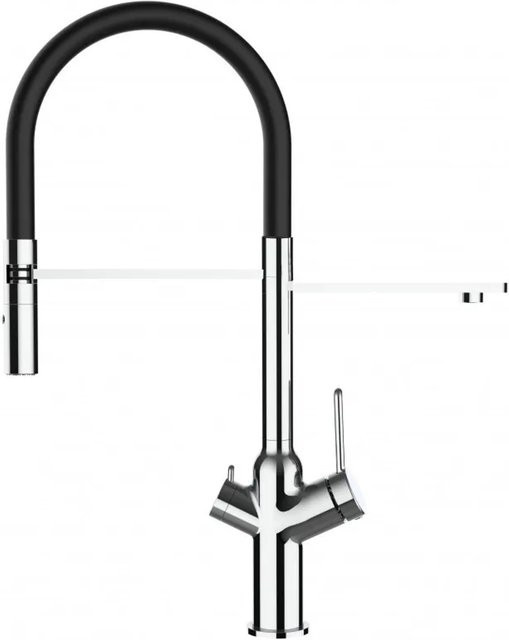 VIZIO 3-Wege Küchenarmatur mit 360° schwenkbarem Auslauf, abnehmbarer 2-Strahl Handbrause und Filterfunktion, Schwarz/Silber, verchromt - Bild 1