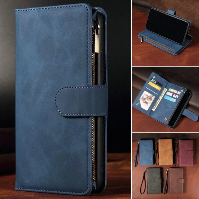 Samsung Flip Wallet Phone Cover Ledertasche mit Reißverschluss für Galaxy A16 A26 A36 A56 A06 A15 A25 A35 A55 A05S A14 A34 A54 A13 A33 A53 in Blau - Bild 1