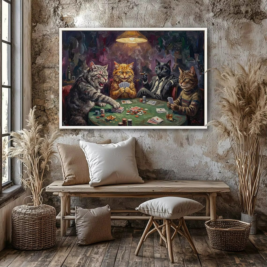 SHENCHEN Wandkunst als Leinwand mit Katzen-Spielkarten Motiv in Multicolor für dein Wohnzimmer - Bild 3