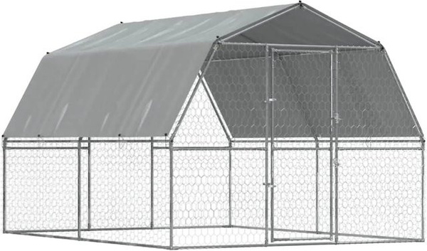 vidaXL Hundezwinger aus verzinktem Stahl mit Dach und Tür, Silber, B/T/H: 230 x 285 x 285 cm