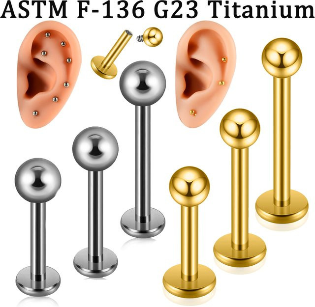 Labret Titan, Kugel, 16G, Innengewinde, flacher Rücken - Bild 1