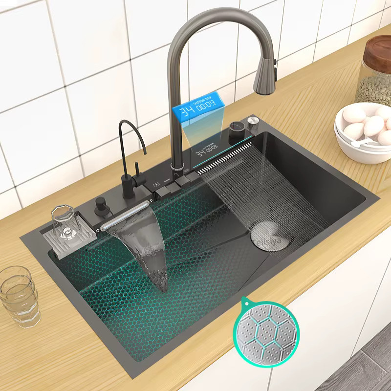 TELISIYA Multifunktionale Edelstahl Küchenspüle mit Wasserfall-Funktion und digitaler Anzeige - Bild 2