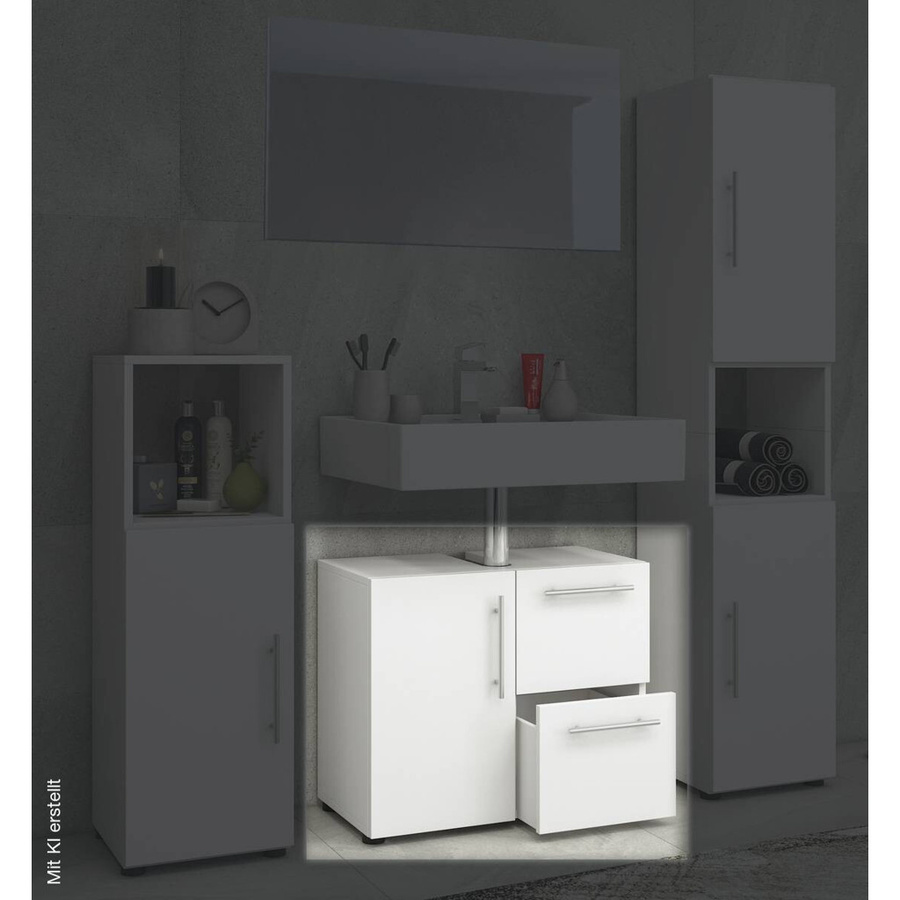 VCM Badunterschrank Flandu in Weiss mit Türen und Regalböden, Breite: 61 cm, Höhe: 51 cm, Tiefe: 32 cm - Bild 2