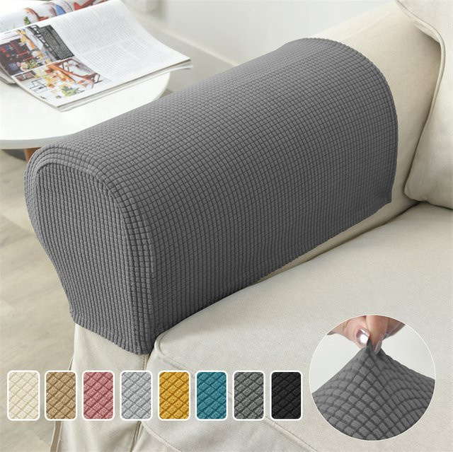 2-teiliges Set WANERQU Stretch-Armlehnenbezüge aus Polar Fleece in Grau für Sofa und Sessel - Bild 1