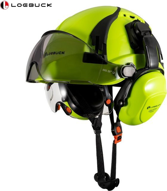 LOEBUCK Schutzhelm mit Visier, interner und externer Sonnenbrille sowie Lärmschutz-Ohrenschützern aus ABS in Grün - Bild 1