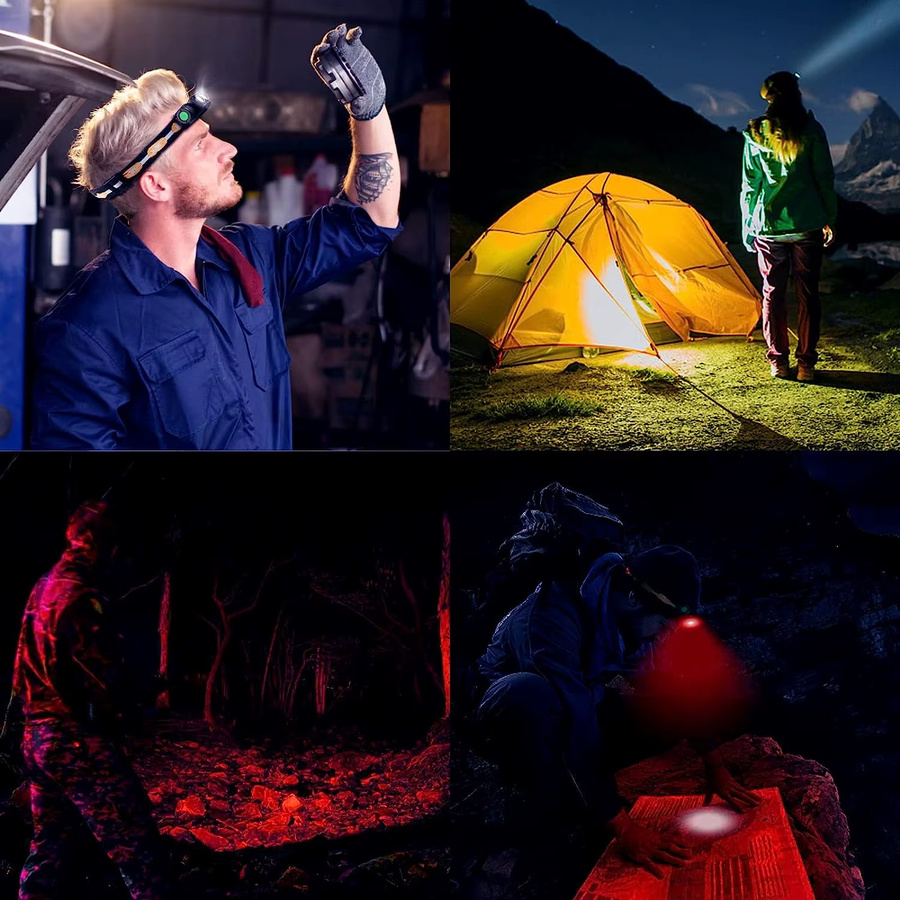 Wurkkos H25LR USB-aufladbare Stirnlampe mit Rot- und Weißlicht, IPX6 wasserdicht und 180 Grad verstellbar, Schwarz - Bild 4