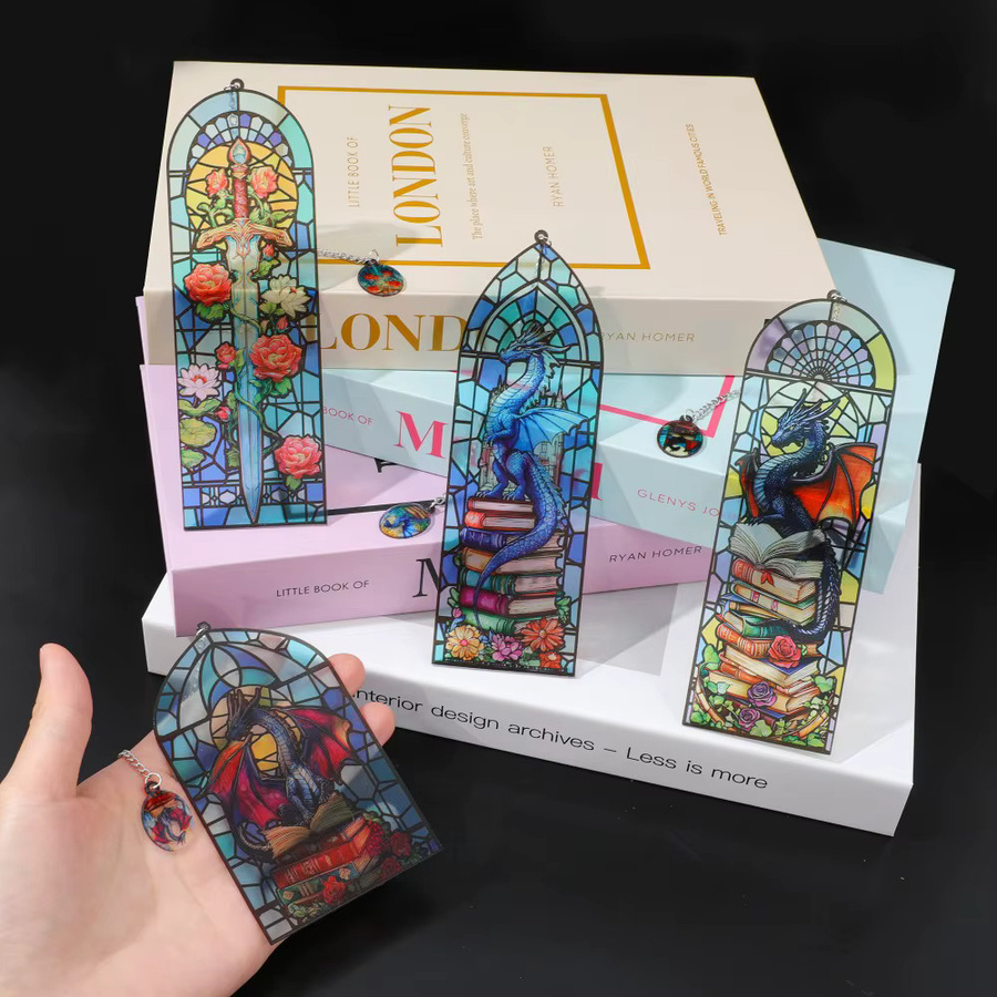 Buntes Glas-Drachen-Lesezeichen aus transparentem Resin im gotischen Design für Schule und Büro - Bild 2