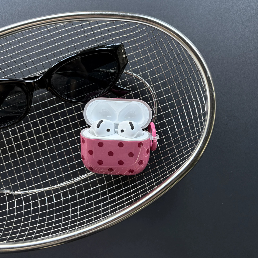 Glänzende Kopfhörerhülle für Apple AirPods 1 2 3 4 Pro Pro2 Pro3 in Pink mit Punkten - Bild 3