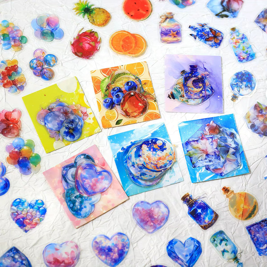 20 Stück PET-Scrapbook-Aufkleber mit Obst-Herz Motiv in Multicolour für Basteln, Junk Journal und Collagen - Bild 2