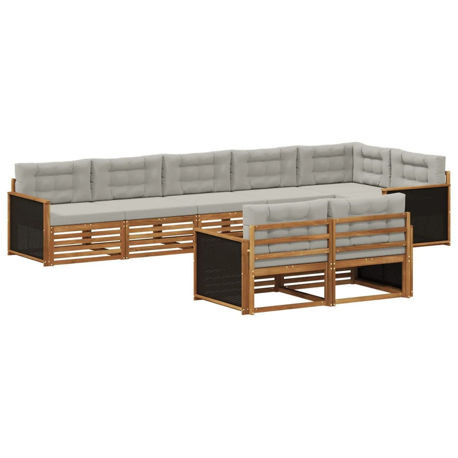 vidaXL Outdoor-Sofagarnitur L-Form aus Akazienholz in Natur und Hellgrau mit 8-teiligem Kissen-Set - Bild 2