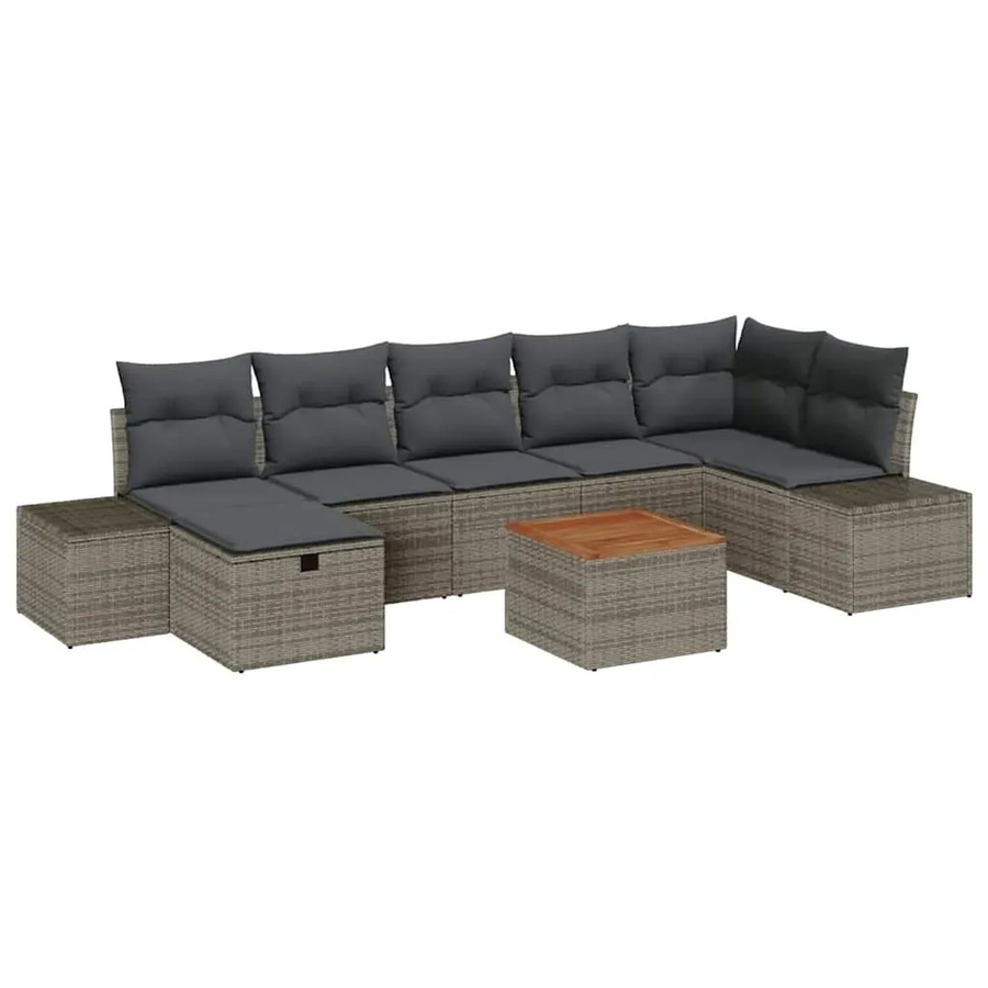 vidaXL Garten-Sofa-Set aus Polyrattan in Grau, 8-teiliges Lounge-Set mit Kissen und integriertem Stauraum, wetterfest und UV-beständig - Bild 2