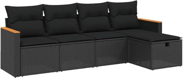 vidaXL 5-tlg Garten-Sofagarnitur aus Poly-Rattan mit Kissen in Schwarz - Bild 1