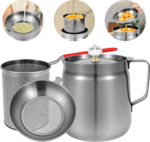 Willstar 3-in-1 Ölfiltertopf aus Edelstahl in Silber mit Frittierkorb und Sieb, 2 l - Bild 1