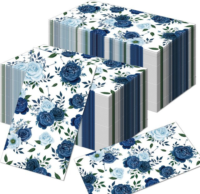 20 Stück Vintage Papierservietten mit blauem Blumenmuster für Hochzeit und Party - Bild 1