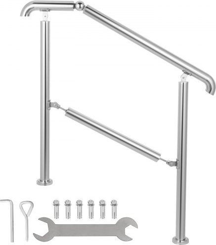 VEVOR Treppengeländer für 3 Stufen aus Edelstahl in Silber, verstellbarer Handlauf für Innen und Außen mit Pfosten und Installationsset - Bild 1