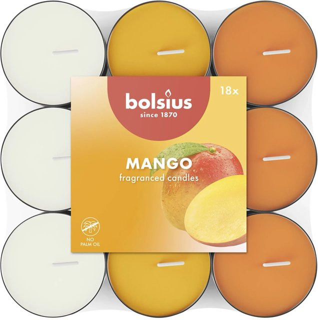Bolsius Duftteelichter Mango in den Farben Weiß, Gelb und Orange, 18 Stück - Bild 1