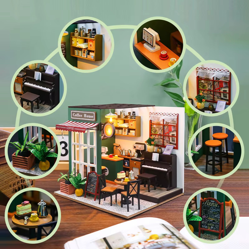 Battoom DIY 3D-Puzzle Kaffeehaus, Holzspielzeug, Miniatur-Puppenhaus-Modellbausatz - Bild 5