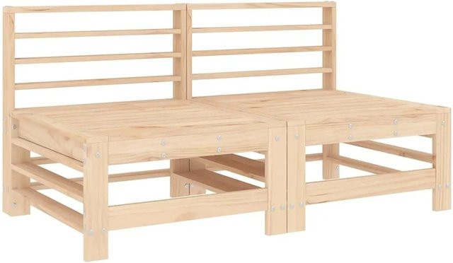 2er-Set vidaXL Garten-Mittelsofas aus Massivholz Kiefer in Rustikal Braun und Beige - Bild 1