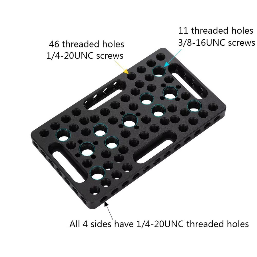 KUANJIE CB12*07 Multifunktionales Käsebrett in Schwarz mit ARRI-Positionierungslöchern und 1/4" & 3/8" Gewinde für Kamerakäfig-Slider, B/T/H: 12 x 7 cm - Bild 2