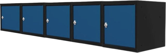 PROREGAL Blocky Schließfachwürfel Set aus 5 Stück mit Drehriegelschloss für Vorhängeschlösser, Anthrazitgrau-Enzianblau, B/T/H: 40 x 40 x 40 cm - Bild 1